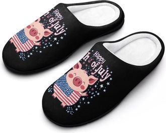 Generic Patriotic Pigs U.S.A Flag 4th of July Mens Slippers House Slipper Anti-skid Sole Indoor Shoes Outdoor Comfort Cotton