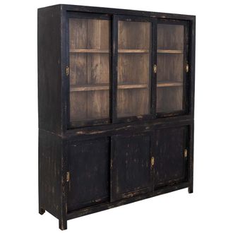 Wanderlust Deco Vitrina De Madera Artesanal Negra 160x45x190h Cm
