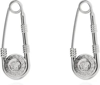 Versace Accessoires, Dames, Grijs, ONE Size, Veiligheidsspeldvormige oorbellen