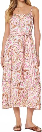 Current Air Printed Cami Midi Dress In Pink/brown