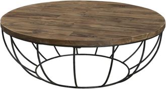 Macabane Mesa de centro de madera de teca reciclada y metal negro d100