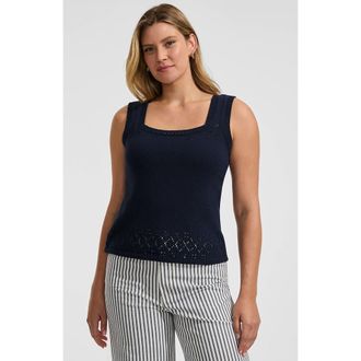 Lands End Pointelle Square Neck Tank Sweater in Radiant Navy at Nordstrom, Size X-Small