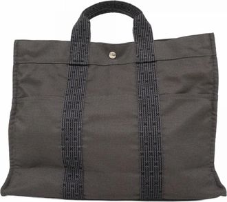Herm&egrave;s Gray Canvas Tote Bag (Pre-Owned)