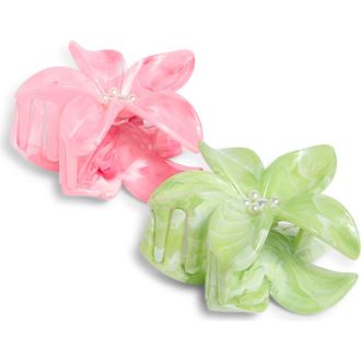 BP. 2-Pack Assorted Marbled Plumeria Claw Hair Clips in Pink- Green at Nordstrom