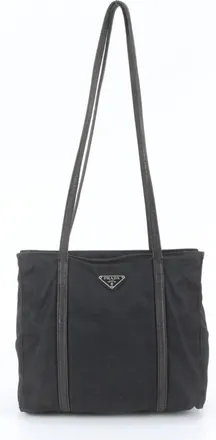 Prada Black Leather Nylon Shoulder Bag Tote Bag (Pre-Owned)