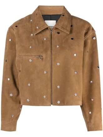 Sandro cropped studded suede jacket - women - Calf Suede - 42 - Brown