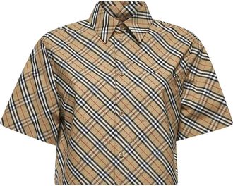 Burberry Beige Geruite Blouse - Dames - Overhemden - Beige - 2XS - Katoen - Overhemden