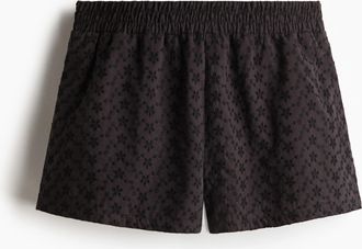 H&M Hoch taillierte Shorts mit Broderie Anglaise - Schwarz
