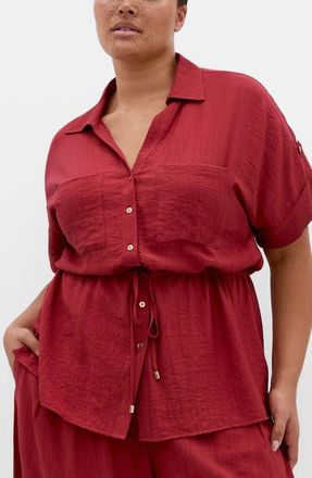 City Chic Aria Button-Up Peplum Shirt in Sienna at Nordstrom, Size 10W