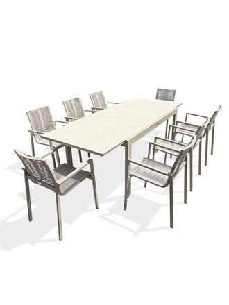 DCB Garden Conjunto de comedor de jard&iacute;n de 8 plazas - blanco