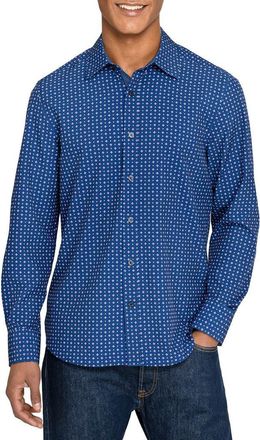 ConStruct Slim Fit Diamond Dot Performance Long Sleeve Shirt in Navy/purple at Nordstrom, Size Xx-Large