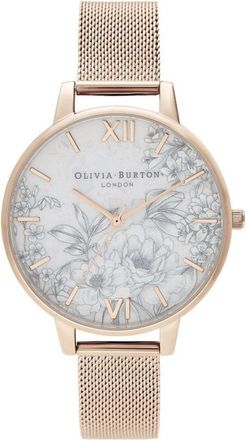Olivia Burton Bloemenwijzer Mesh Armband Horloge