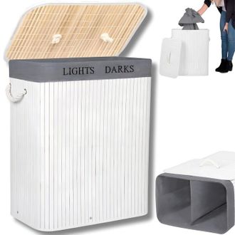 OEM Cesta De Lavander&iacute;a Para Ropa Interior, Contenedor De Bamb&uacute; De Dos Combos, 105 L, Blanca
