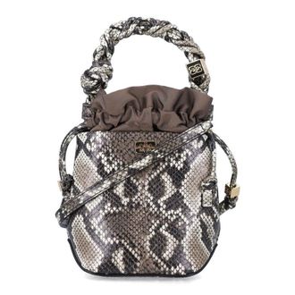 Ganni Bou Snakeskin-Embossed Bucket Bag Egret Recycled Leather Shoulder