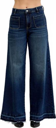 Judy Blue High Waist Palazzo Front Patch Pockets Jeans In Dark Wash