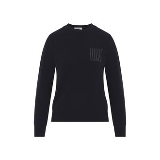PESERICO Navy Blue Logo Crew Neck Sweater