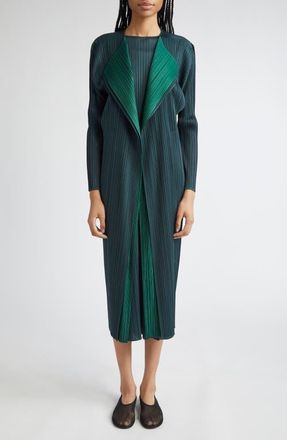 Pleats Please Issey Miyake Merry Bicolor Longline Cardigan in Green at Nordstrom, Size 4