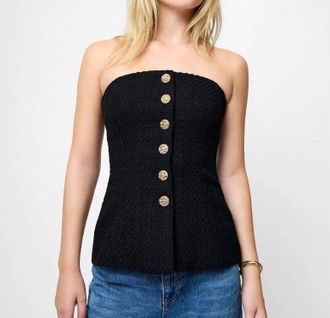 French Connection Structured Tweed Strapless Top In Black