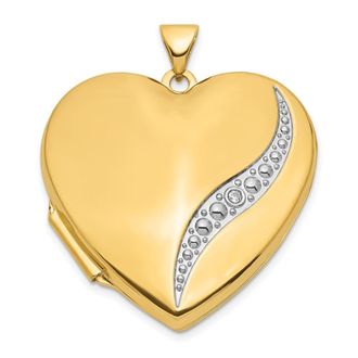 Diamond2Deal 14k Yellow Gold with White Rhodium Wave Diamond 27mm Heart Locket