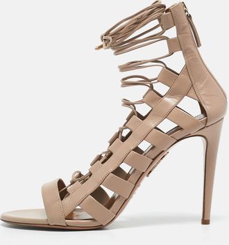 Aquazzura Beige Leather Amazon Gladiator Sandals