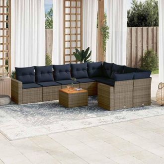 vidaXL Set De Sof&aacute;s De Jard&iacute;n 10 Pzas Con Cojines Rat&aacute;n Sint&eacute;tico Gris Vidaxl