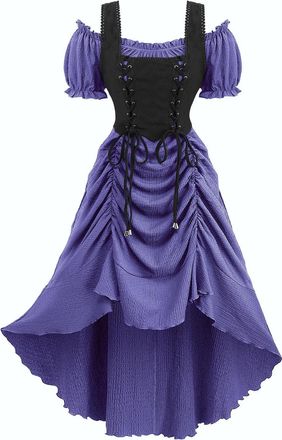 Generic Halloween Dresses for Women Plus Size Cold Shoulder Sleeve Lace Up Dress Long Dress Womens Novelty Dresses Plus Size Party Evening Gowns