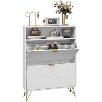 HOMCOM Homcom - Narrow Shoe Storage Cabinet with 2 Flip Drawers for 12 Pairs of Shoes