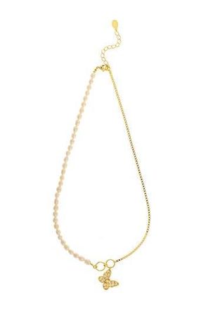 Rivka Friedman Freshwater Pearl Chain & Cubic Zirconia Butterfly Charm Necklace in 18K Gold Clad at Nordstrom Rack
