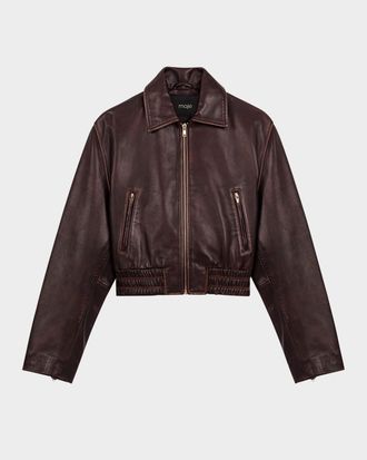 Maje Cropped Leather Jacket