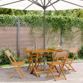 vidaXL Vidaxl - Sillas De Jard&iacute;n Plegables 4 Uds Madera Maciza Y Tela Taupe