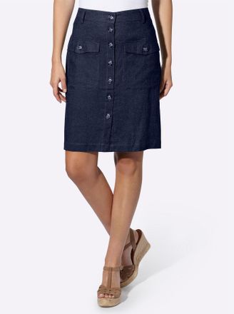 Heine Sommerrock HEINE, Damen, Gr. 34, marine, 55% Leinen, 45% Viskose, unifarben, knielang, R&ouml;cke Sommerrock