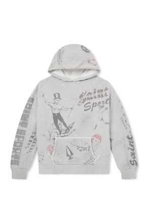 Saint Mxxxxxx Printed Distressed Cotton-Jersey Hoodie