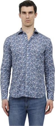 Tintoria Mattei Camicia maniche lunghe fantasia liberty - Heren - Casual Overhemden - Blauw - XL - Leer - Overhemden
