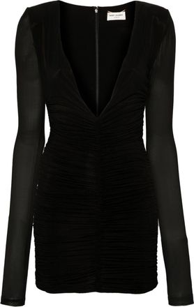 Saint Laurent ruched mini dress - women - Spandex/Elastane/Cupro - 36 - Black