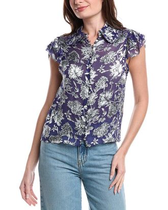Alice & Olivia Alice + Olivia Martel Flutter Sleeve Silk-Blend Blouse