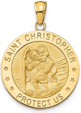 Diamond2Deal 14k Yellow Gold and Satin Solid Saint Christopher Medal Round Pendant