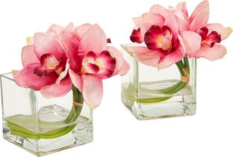Nearly Natural Cymbidium Orchid Artificial Arrangement in Glass Vase in Pink at Nordstrom