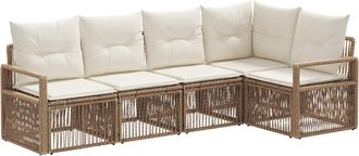 vidaXL Conjunto De Sof&aacute;s De Jard&iacute;n 5 Uds. Beige Rat&aacute;n Sint&eacute;tico Vidaxl