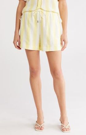 SIMKHAI Sonny Linen Blend Shorts in Lemon Stripe at Nordstrom Rack, Size 2