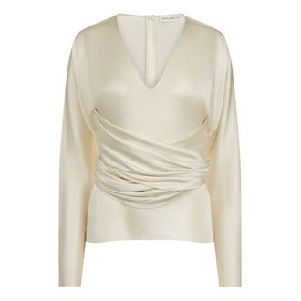 Nina Ricci Blouses, female, Beige, S, White Draped V-Neck Satin