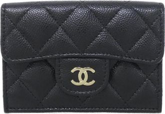 Chanel Black Bordeaux Grained Calfskin Wallet (Tri-Fold) (Pre-Owned)