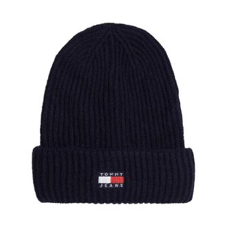 Tommy Hilfiger Geribbelde Gebreide Beanie - Dames - Hoeden - Blauw - ONE Size - Wol - Accessoires