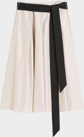 Max Mara Baschi Waist-Sash Pleated Taffeta Midi Skirt