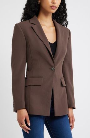 Open Edit Curator Crepe Fitted Blazer in Brown Seal at Nordstrom, Size Xx-Small
