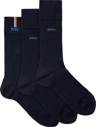BOSS Boss Ribbed Cotton-blend Socks - set of Three - Navy - XS