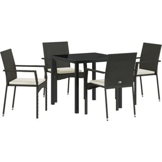 vidaXL Conjunto De Comedor De Jard&iacute;n Con Coj&iacute;n 5 Pcs Negro Polirat&aacute;n Vidaxl