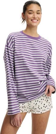 Cotton On Womens Oversized Boxy Long Sleeve Tee in Sophie Stripe Plum Pulse at Nordstrom, Size Xx-Small