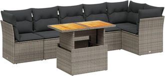 vidaXL Vidaxl - Set De Sof&aacute;s De Jard&iacute;n 7 Piezas Con Cojines Rat&aacute;n Pe Gris