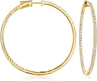 Ross-Simons Diamond Inside-Outside Hoop Earrings in 18kt Gold Over Sterling
