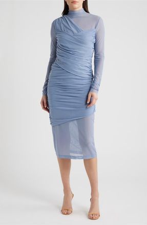 Boss Orange by Hugo Boss Etulia Ruched Long Sleeve Dress in Bright Blue at Nordstrom, Size X-Small